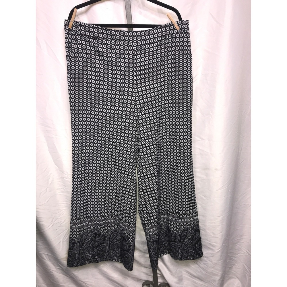 New York Company Stretch Black White Geometric Paisley Wide Leg Pants Women